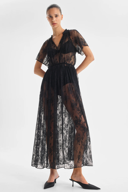 ワンピース Wendy lace up long dress Black Wendy lace up long dress Black Wendy Lace-up Satin Maxi