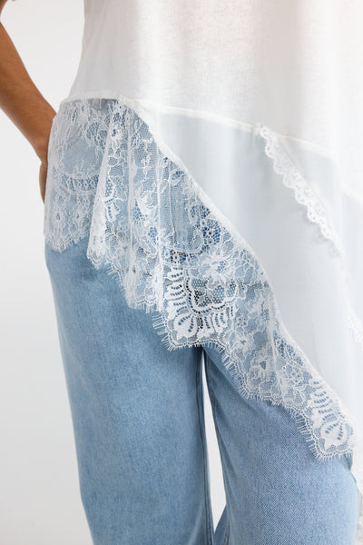 INK CARA TOP BLACK TOP LACE TSHIRT LACE TEE LACE TRIM ASYMMETRIC TOP ASYMMETRIC TSHIRT LACE TSHIRT SUMMER TOP