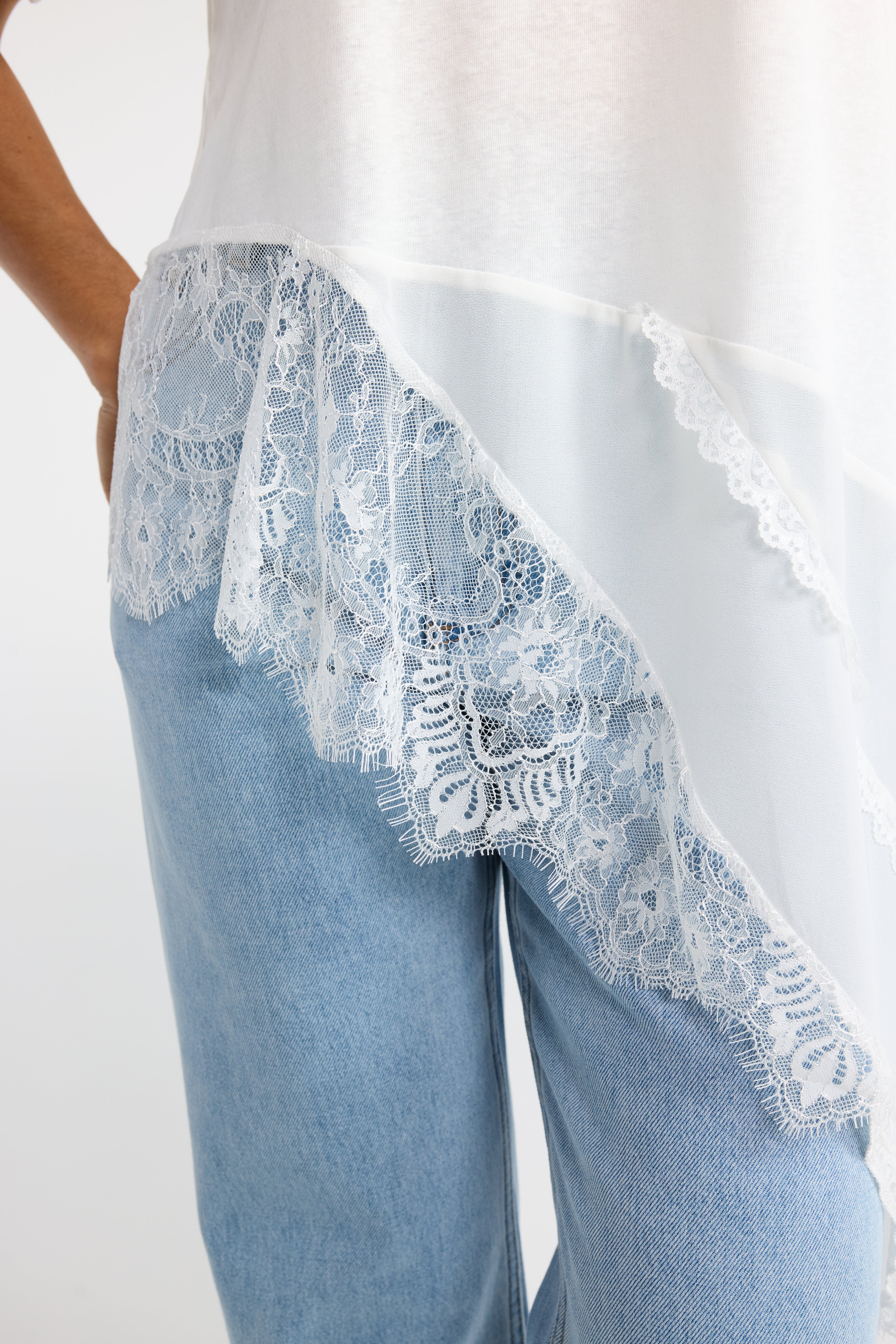 INK CARA TOP BLACK TOP LACE TSHIRT LACE TEE LACE TRIM ASYMMETRIC TOP ASYMMETRIC TSHIRT LACE TSHIRT SUMMER TOP