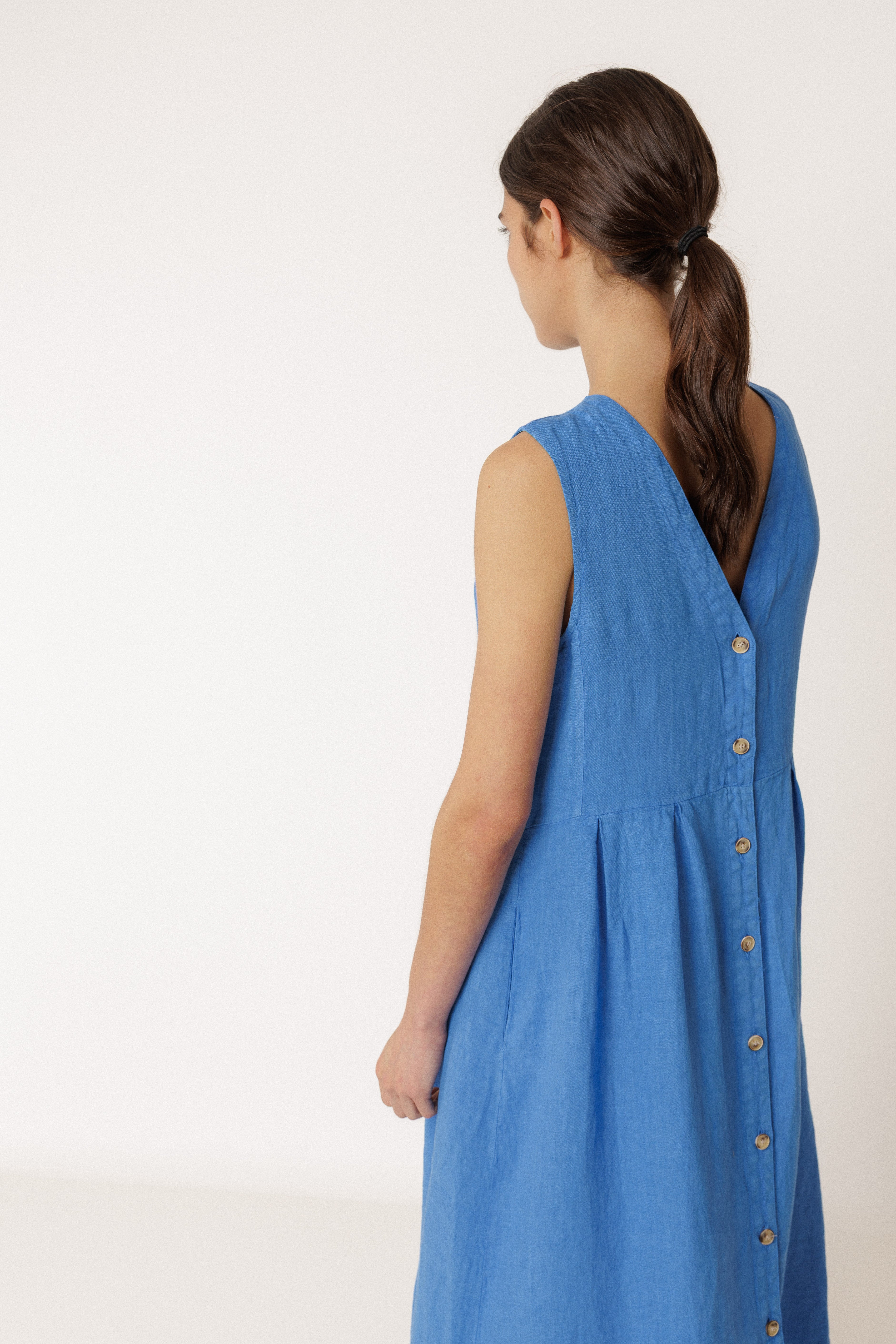 INDI AND COLD LINEN MULITPOSITION DRESS LINEN BLUE REVERSIBLE MIDI DRESS
