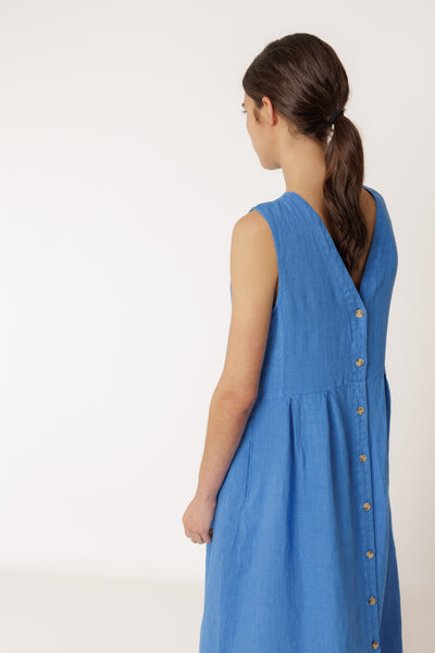 INDI AND COLD LINEN MULITPOSITION DRESS LINEN BLUE REVERSIBLE MIDI DRESS