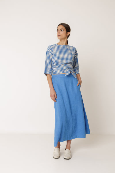 INDI AND COLD LONG LINEN SKIRT BLUE LINEN
