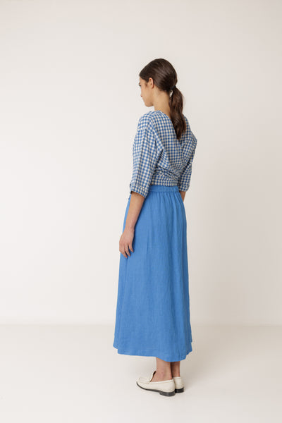 INDI AND COLD LONG LINEN SKIRT BLUE LINEN