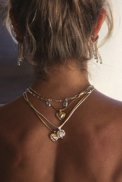 MOUNTAIN AND MOON CELINE NECKLACE GOLD AND SILVER HEART JEWELLERY