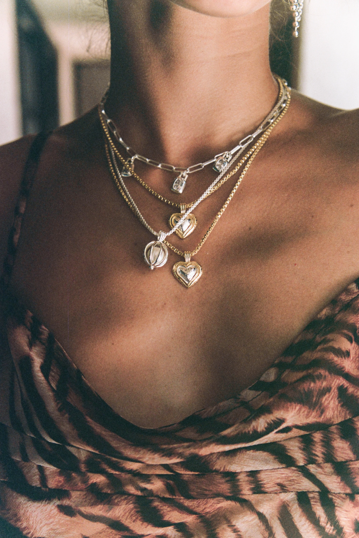 MOUNTAIN AND MOON CELINE NECKLACE GOLD AND SILVER HEART JEWELLERY