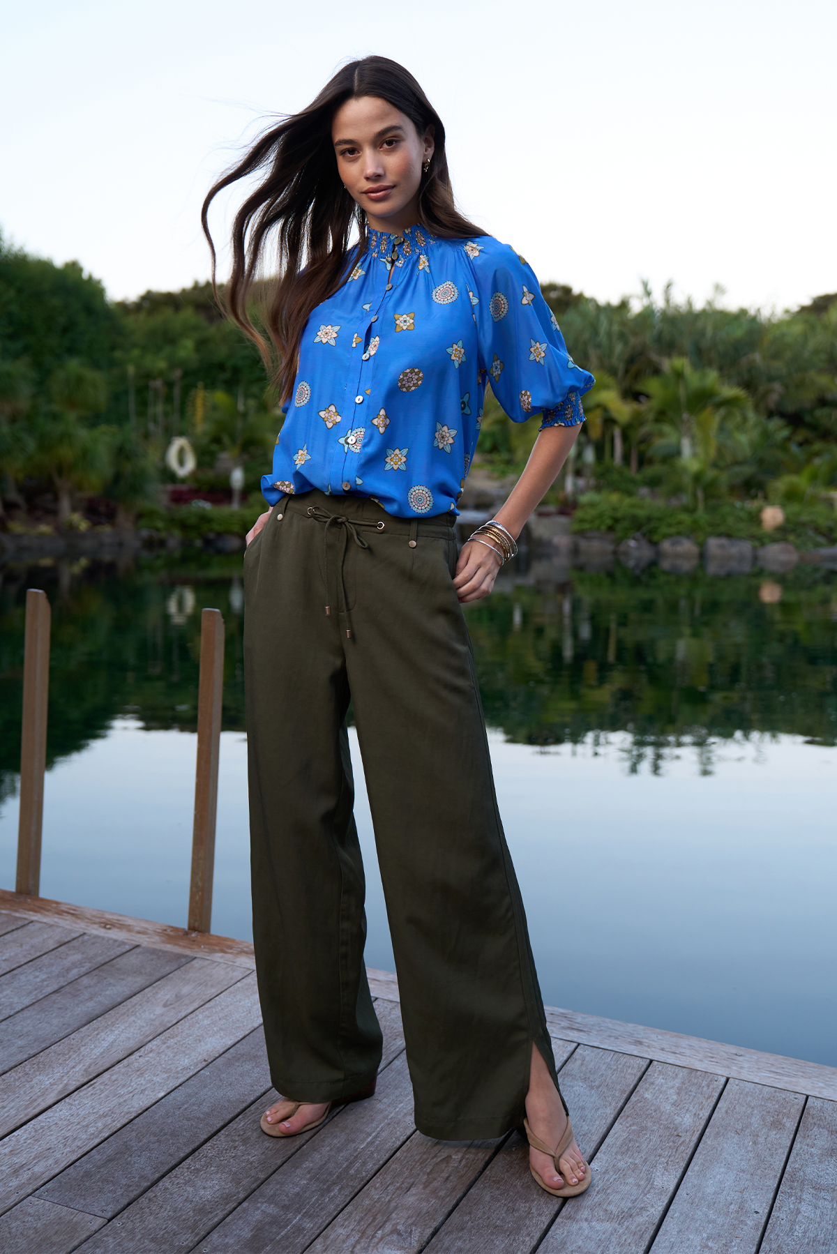 LOOBIES STORY CHENA PANT VISCOSE LINEN OLIVE GREEN TROUSER