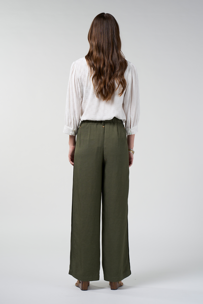 LOOBIES STORY CHENA PANT VISCOSE LINEN OLIVE GREEN TROUSER