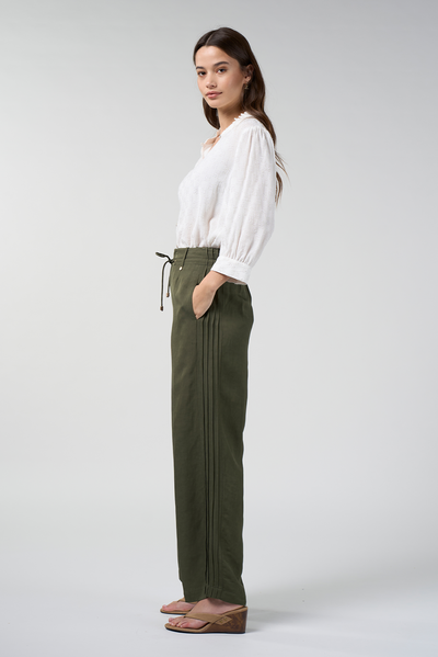 LOOBIES STORY CHENA PANT VISCOSE LINEN OLIVE GREEN TROUSER