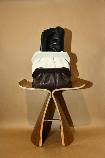 WENDYS LILLY CLOUD CLUTCH HANDBAG SHOULDER BAG BLACK CHOCOLATE CREAM WHITE BROWN GATHERED PLEATED BAG