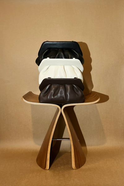 WENDYS LILLY CLOUD CLUTCH HANDBAG SHOULDER BAG BLACK CHOCOLATE CREAM WHITE BROWN GATHERED PLEATED BAG