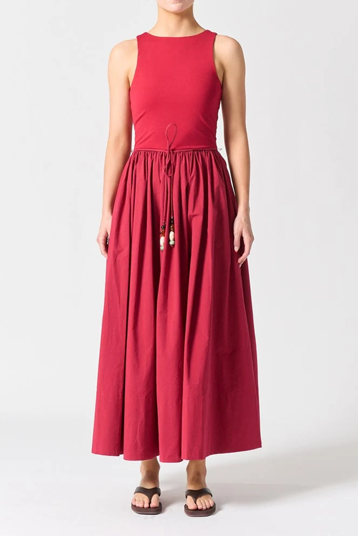 WALNUT CORSICA DRESS RED CRIMSON MIDI VISCOSE COTTON 