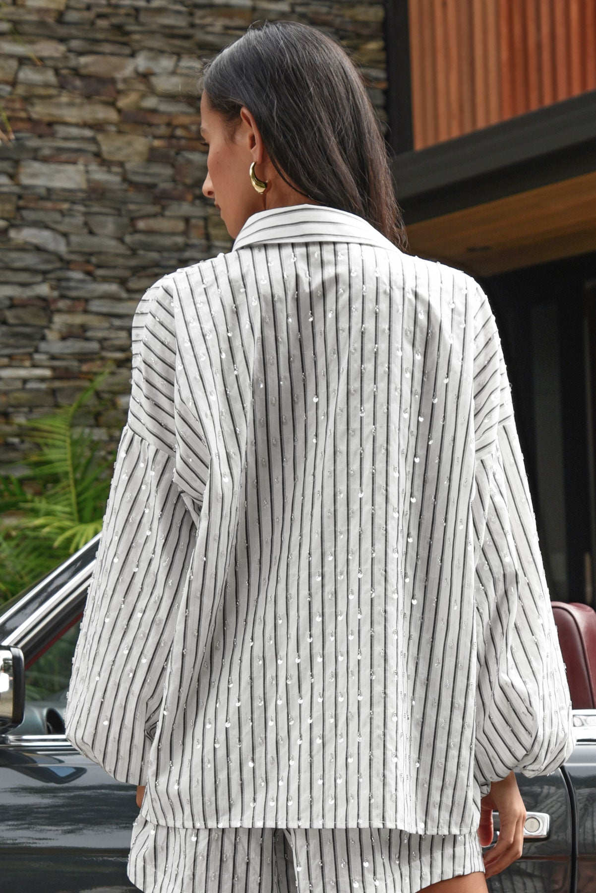 COOPER A SHIRT YOUR POWER SHIRT POLYESTER COTTON VISCOSE STRIPE SEQUIN WHITE