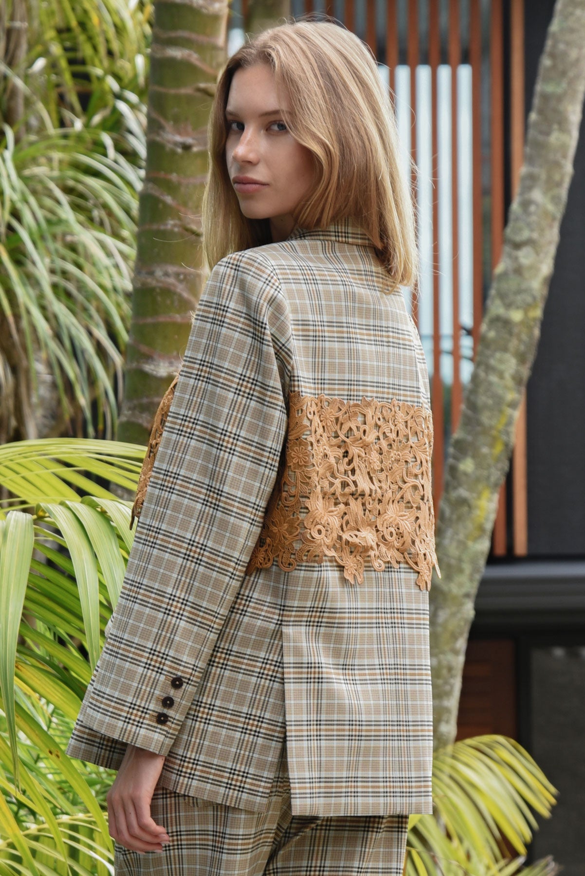 COOPER LACE THE DAY JACKET POLYESTER SPANDEX CHECK LACE BLAZER
