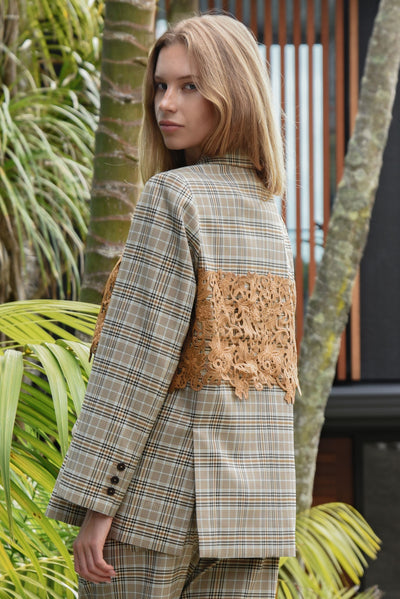 COOPER LACE THE DAY JACKET POLYESTER SPANDEX CHECK LACE BLAZER