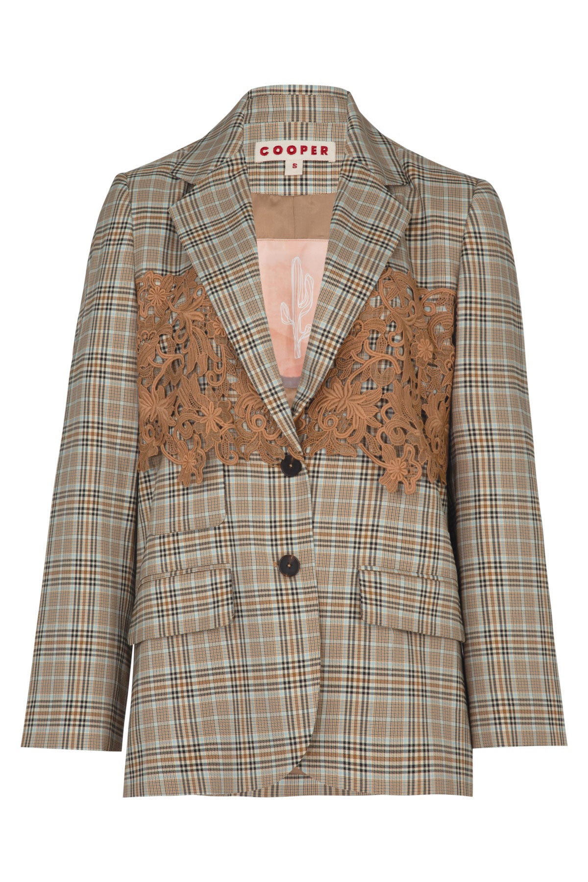 COOPER LACE THE DAY JACKET POLYESTER SPANDEX CHECK LACE BLAZER