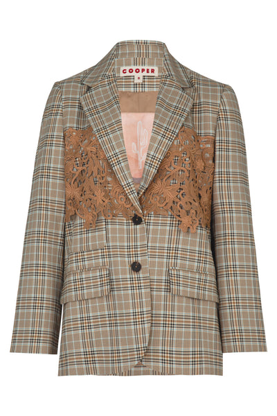 COOPER LACE THE DAY JACKET POLYESTER SPANDEX CHECK LACE BLAZER