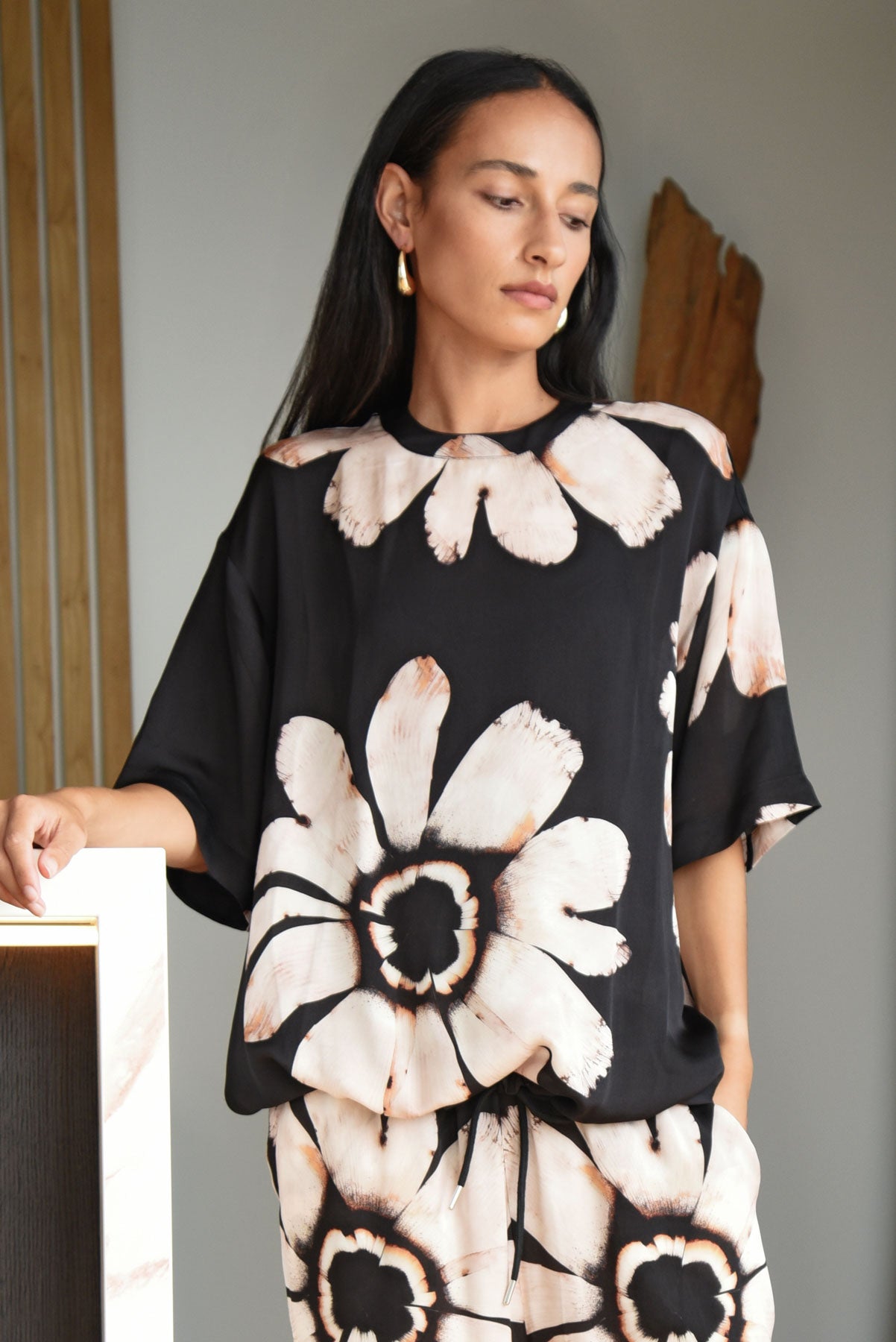 COOPER COME OUT ON TOP TOP BLACK BLUSH FLORAL VISCOSE