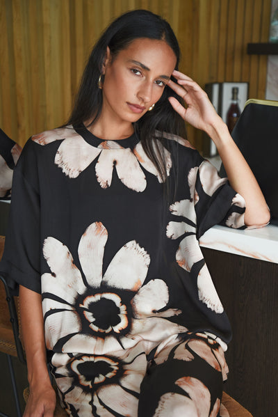 COOPER COME OUT ON TOP TOP BLACK BLUSH FLORAL VISCOSE