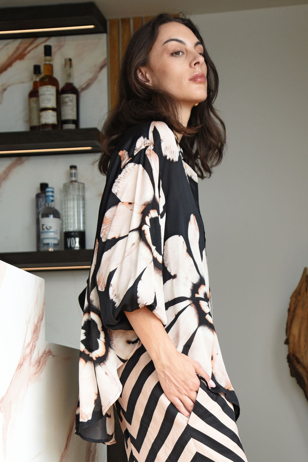 COOPER JUST CASUALLY SHIRT BLACK BLUSH FLORAL VISCOSE TOP