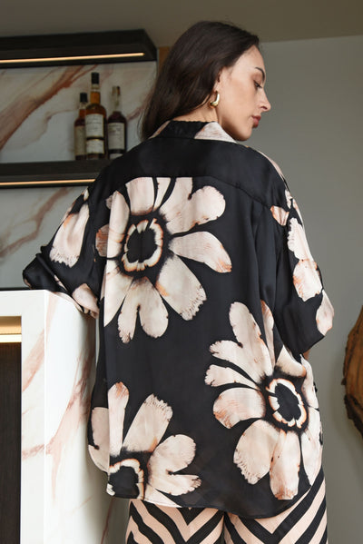 COOPER JUST CASUALLY SHIRT BLACK BLUSH FLORAL VISCOSE TOP