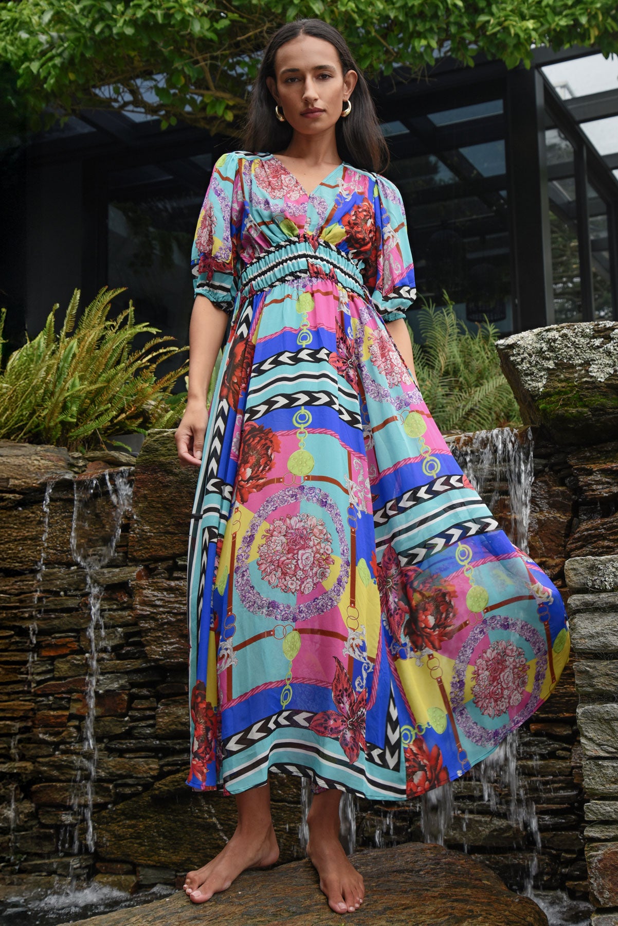 COOPER GAME FACE DRESS VISCOSE SCARF PRINT BLUE PINK FLORAL