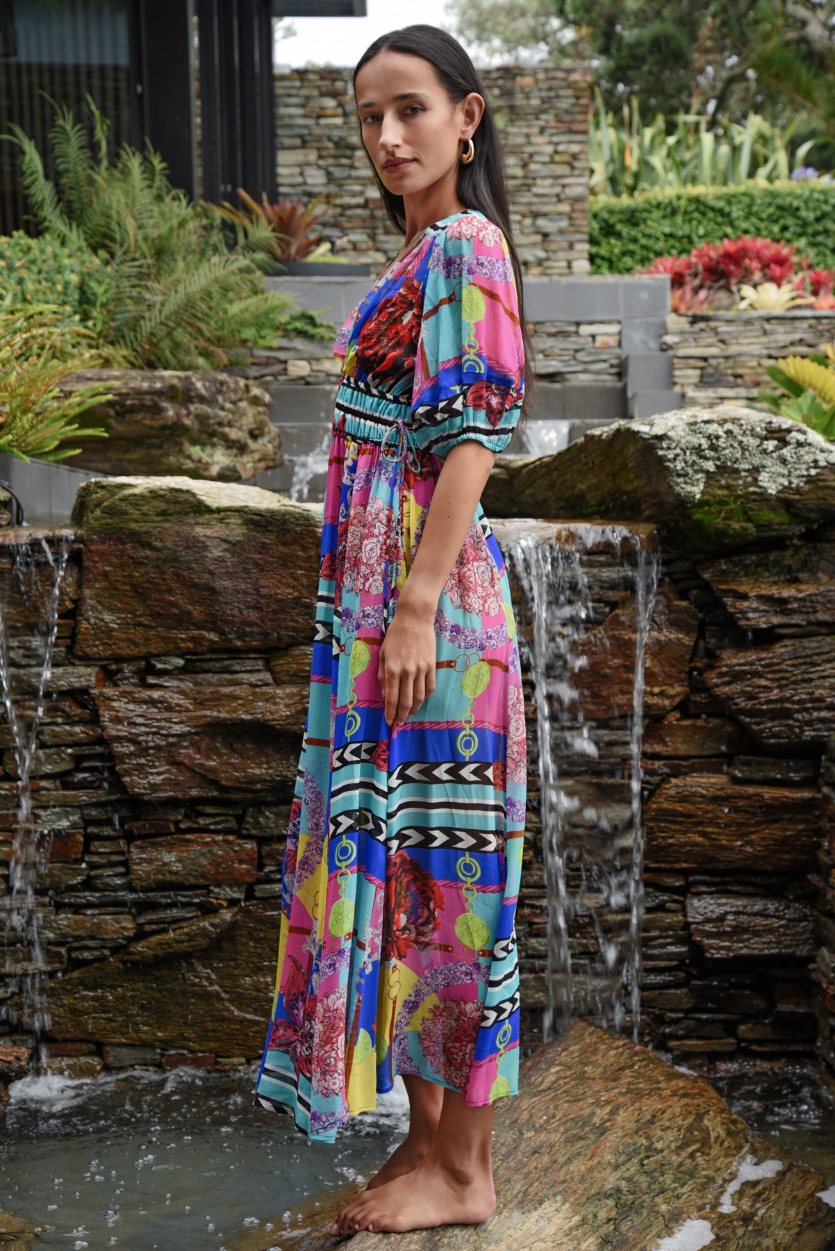 COOPER GAME FACE DRESS VISCOSE SCARF PRINT BLUE PINK FLORAL