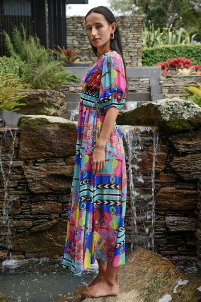 COOPER GAME FACE DRESS VISCOSE SCARF PRINT BLUE PINK FLORAL