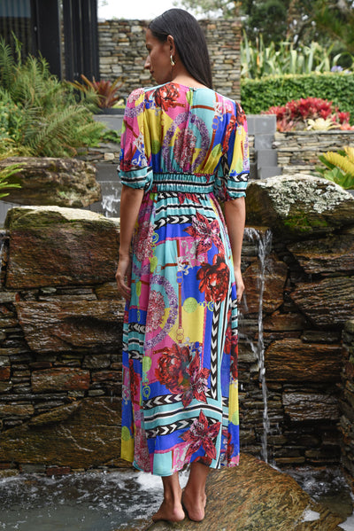 COOPER GAME FACE DRESS VISCOSE SCARF PRINT BLUE PINK FLORAL