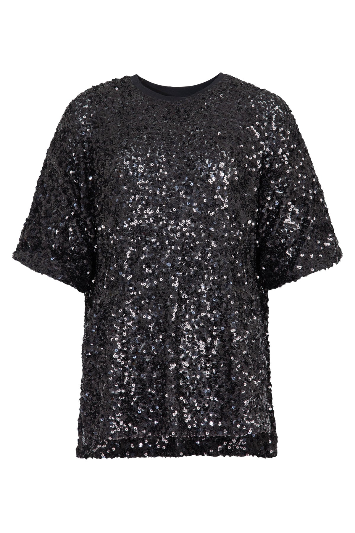 COOPER SHINE QUEENS TOP POLYESTER BLACK SEQUIN TEE SHIRT 