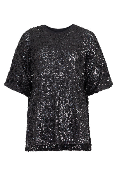 COOPER SHINE QUEENS TOP POLYESTER BLACK SEQUIN TEE SHIRT 