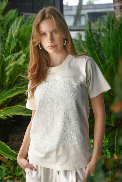 COOPER JUST TO SAVE LACE TSHIRT BLACK CREAM LACE COTTON TEE