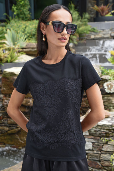 COOPER JUST TO SAVE LACE TSHIRT BLACK LACE COTTON TEE