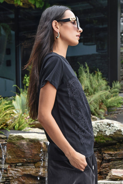 COOPER JUST TO SAVE LACE TSHIRT BLACK LACE COTTON TEE