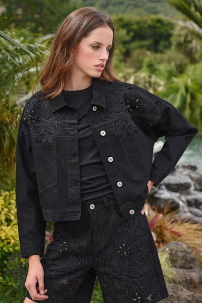 COOP ANGLAISING GRACE JACKET COTTON DENIM JACKET EMBROIDERED BLACK