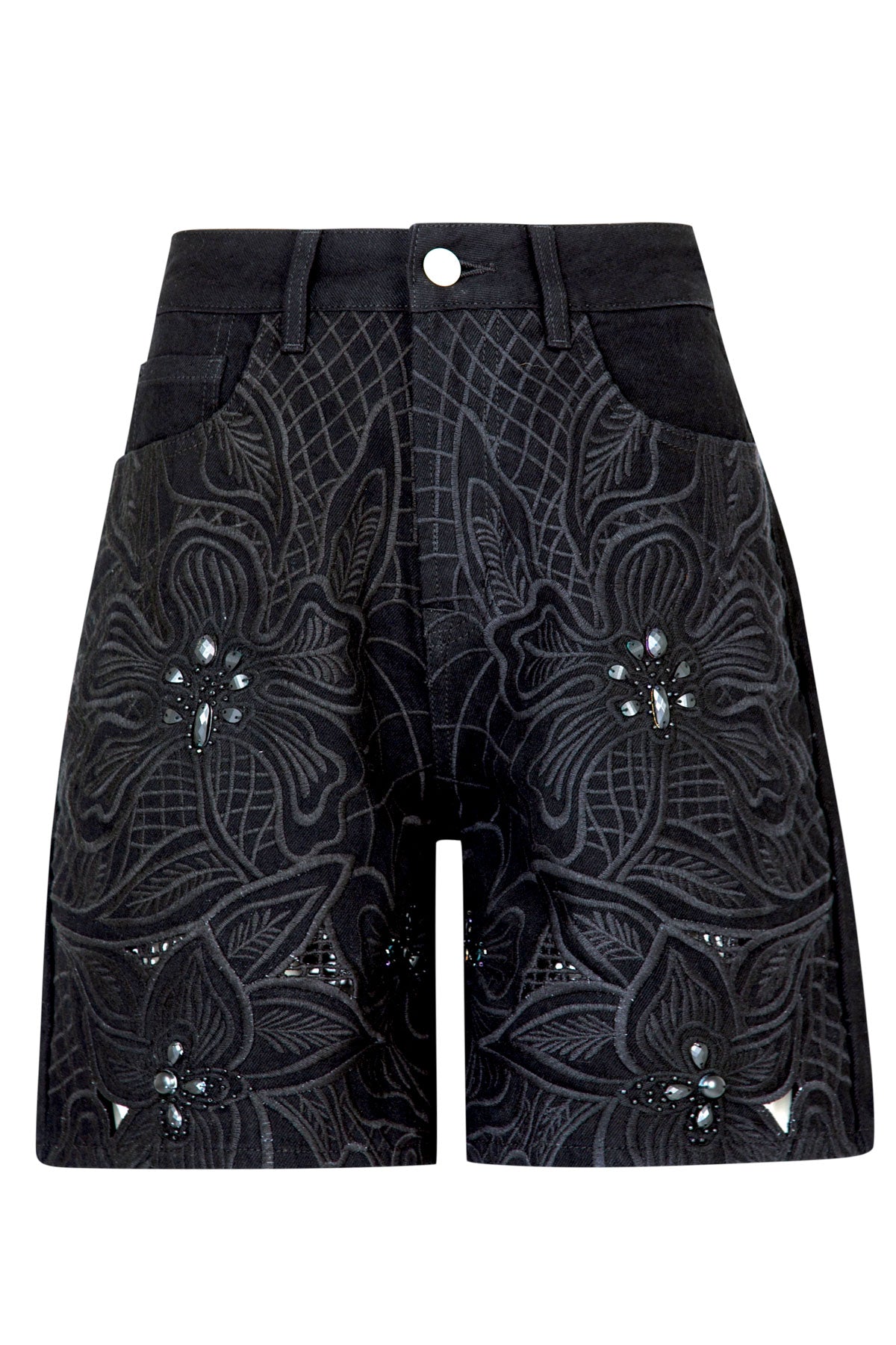 COOP SHORT LISTED SHORTS BLACK EMBROIDERED DENIM SHORT