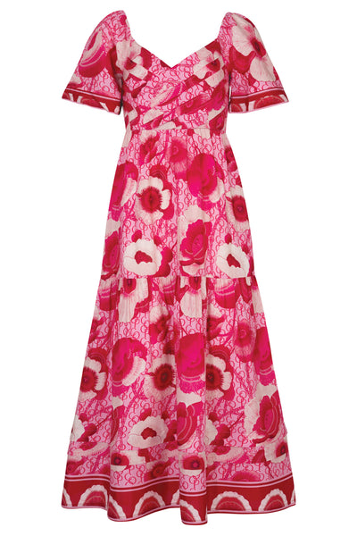 COOP GO WITH THE FLO RAL DRESS RAYON VISCOSE LINEN COTTON FLORAL PINK MIDI DRESS