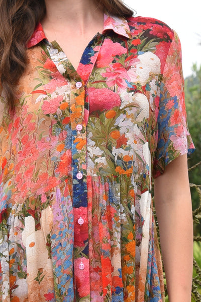 COOP FLOR EVER AFTER DRESS VISCOSE PINK FLORAL SHIRT DRESS MAXI