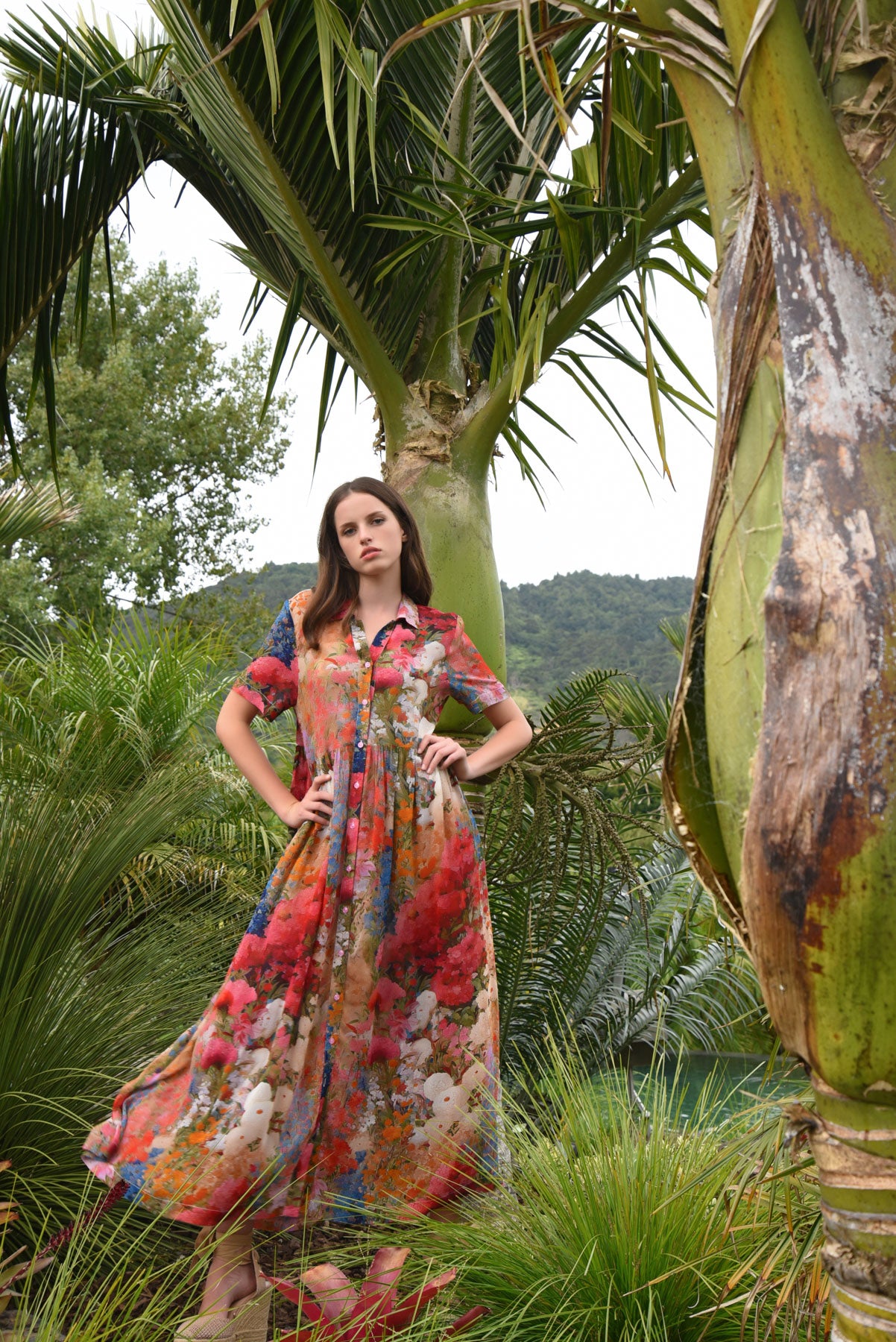 COOP FLOR EVER AFTER DRESS VISCOSE PINK FLORAL SHIRT DRESS MAXI