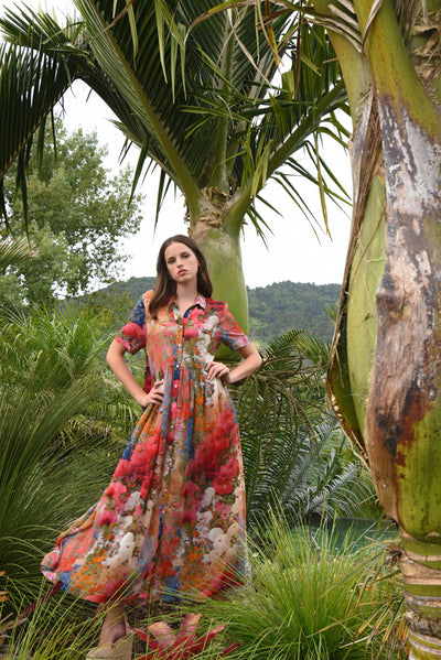 COOP FLOR EVER AFTER DRESS VISCOSE PINK FLORAL SHIRT DRESS MAXI
