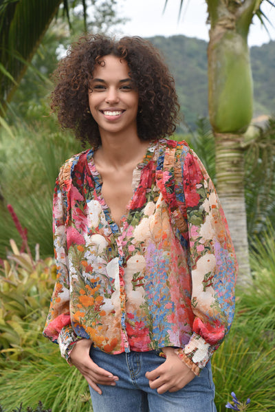 COOP MEADOW MUSE BLOUSE FLORAL RUFFLE PINK TOP VISCOSE 