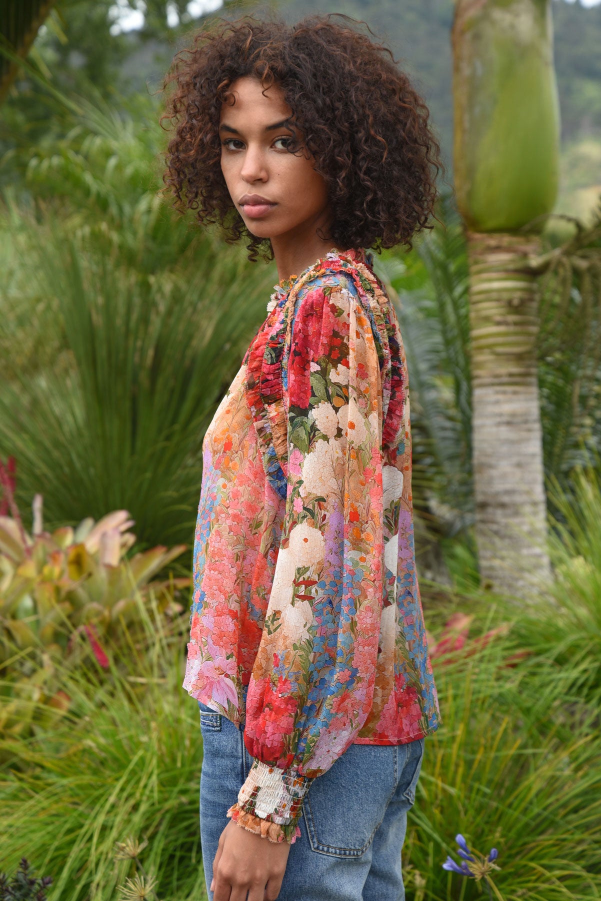COOP MEADOW MUSE BLOUSE FLORAL RUFFLE PINK TOP VISCOSE 