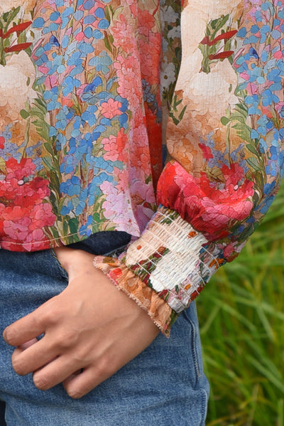 COOP MEADOW MUSE BLOUSE FLORAL RUFFLE PINK TOP VISCOSE 