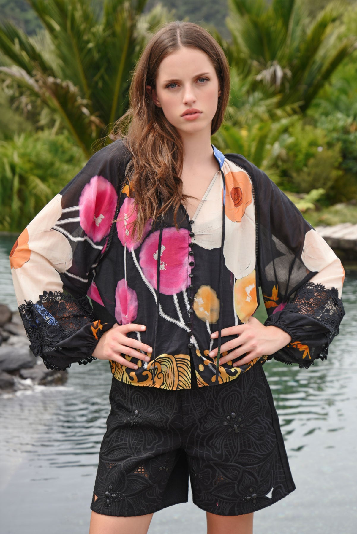 COOP LACE TO THE TOP BLOUSE COTTON BLACK FLORAL TOP EMBROIDERED