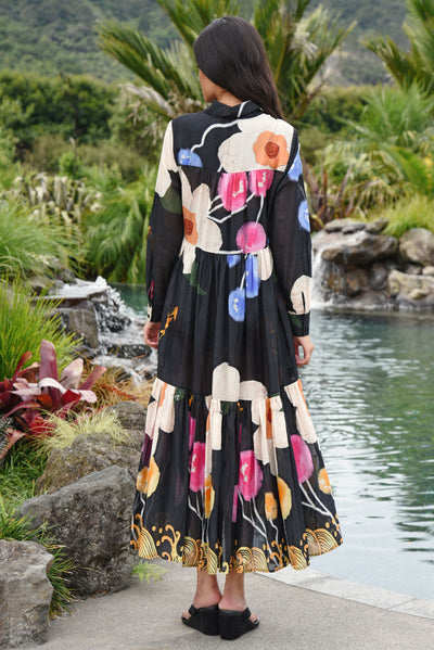 COOP UNDER THE SWOON LIGHT DRESS COTTON BLACK MAXI SHIRT DRESS FLORAL