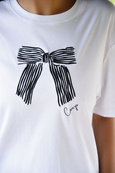 COOP GOTTA BOW TSHIRT BLACK AND WHITE BOW EMBROIDERED TEE