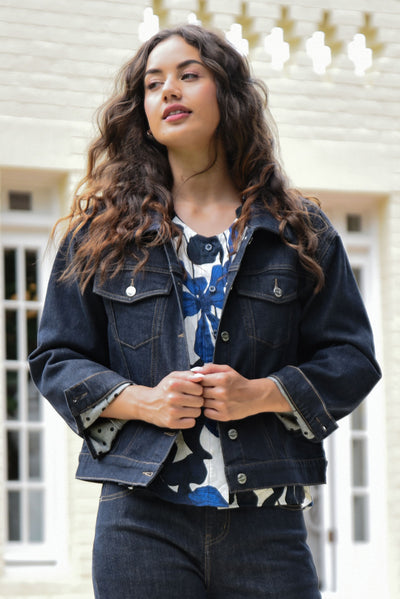 CURATE DAKOTA DAYS JACKET COTTON DENIM SPOT LINED INDIGO JACKET