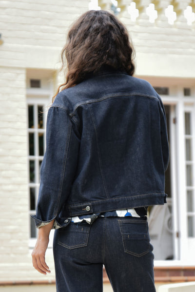 CURATE DAKOTA DAYS JACKET COTTON DENIM SPOT LINED INDIGO JACKET