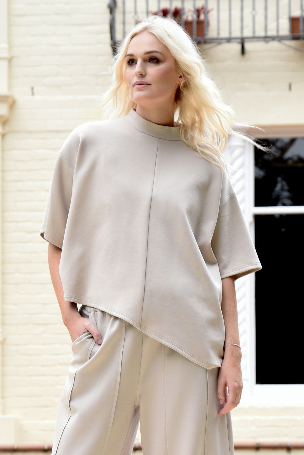 CURATE LOUNGE EFFECT TOP COTTON POLYESTER ELASTANE BONE NATURAL TEE