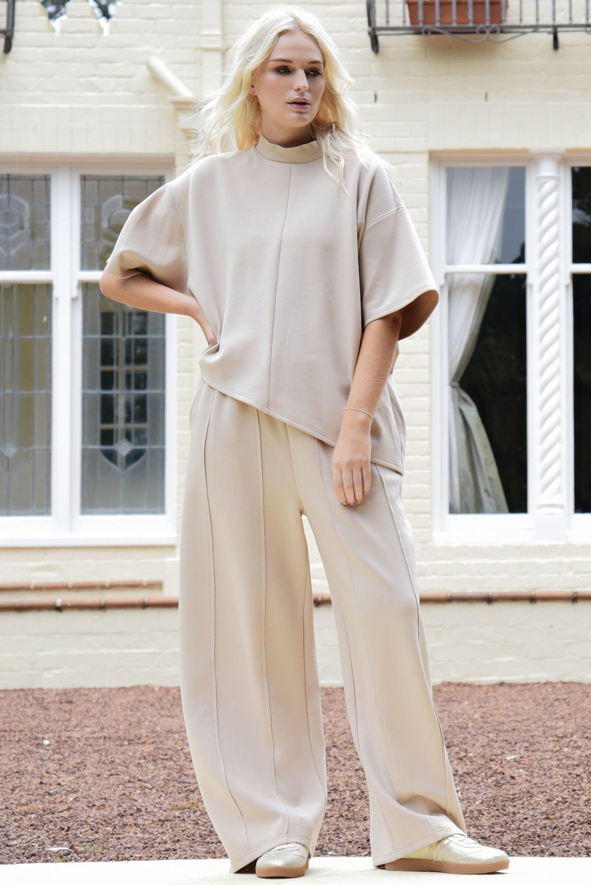 CURATE LOUNGE EFFECT TOP COTTON POLYESTER ELASTANE BONE NATURAL TEE