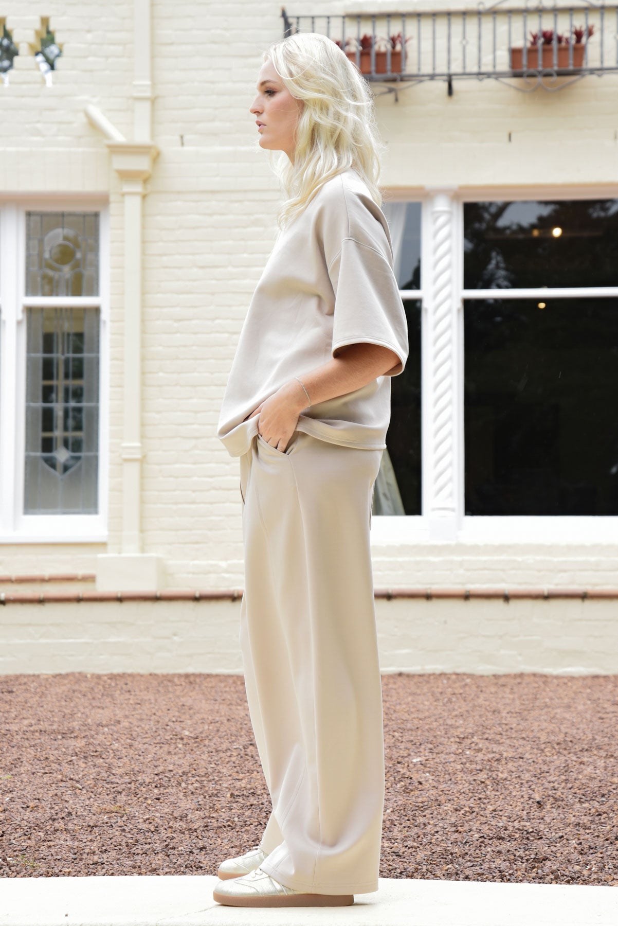 CURATE WALK YOU DOWN PANT COTTON POLYESTER ELASTANE BONE TROUSER